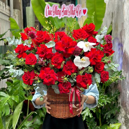 Picture of Giỏ hoa chúc mừng đỏ eku mix lan hồ điệp - HT940