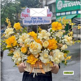 Picture of Giỏ hoa chúc mừng tone vàng - HG1027