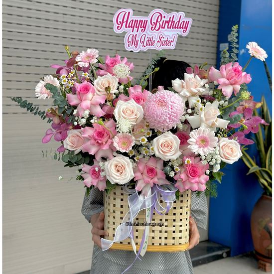 Picture of Giỏ hoa tone hồng mix cúc tana - HG1030