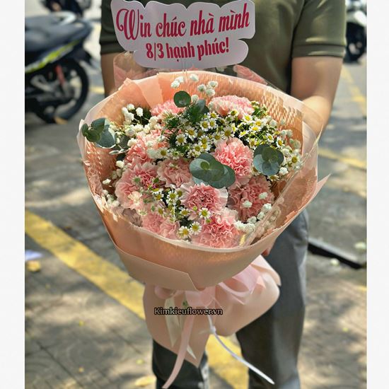 Picture of Bó hoa cẩm chướng hồng mix cúc tana - HB1115