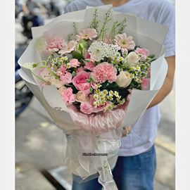 Picture of Bó hoa chúc mừng tone hồng mix cẩm chướng - HB1117