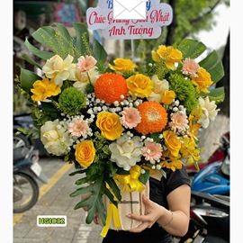 Picture of Giỏ hoa chúc mừng tone vàng cam - HG1032
