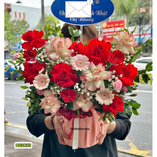 giỏ hoa chúc mừng tone đỏ hồng - HG1033