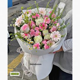 Bó hoa tone trắng mix hồng  - HB1121