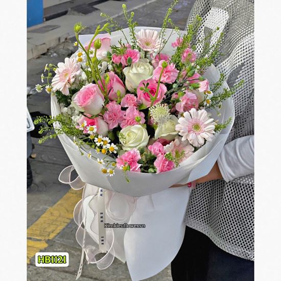 Bó hoa tone trắng mix hồng  - HB1121
