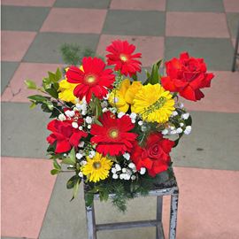 Picture of Đĩa hoa chúc mừng tone đỏ vàng - ĐH60