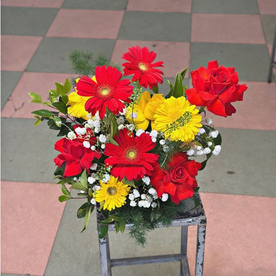 Picture of Đĩa hoa chúc mừng tone đỏ vàng - ĐH60