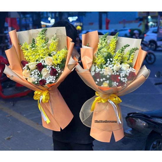 Picture of Bó hoa chúc mừng tone đỏ vàng(1 bó) - BH13