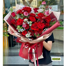 Picture of Bó hoa chúc mừng tone đỏ mix sao xanh - HB1125