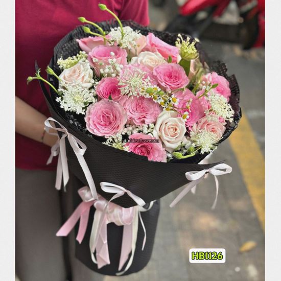 Picture of Bó hoa tone hồng mix thúy châu kiểu bó tròn - HB1126