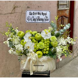 Picture of Giỏ hoa viếng tone trắng xanh lá - HTC40