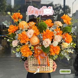 Picture of Giỏ hoa chúc mừng tone cam mix green wisky - HG1035