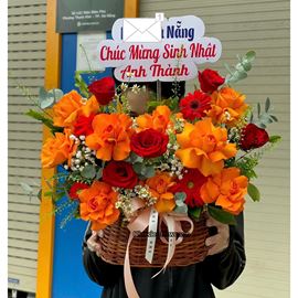 Picture of Giỏ hoa chúc mừng tone đỏ cam - HG1041
