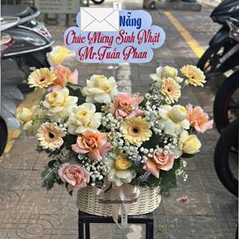 Picture of Giỏ hoa chúc mừng tone vàng - HG1044
