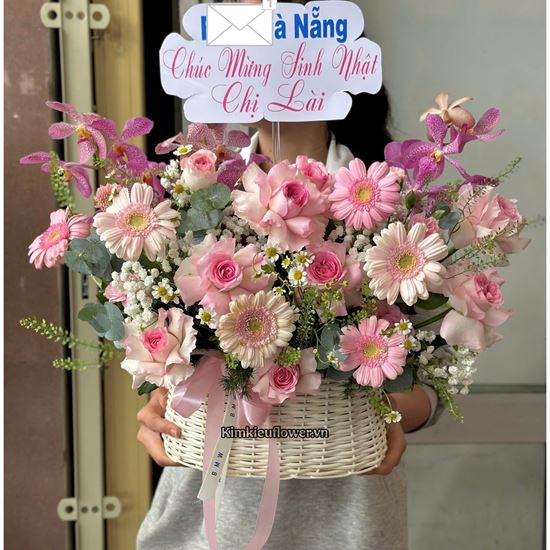 Picture of Giỏ hoa chúc mừng tone hồng - HG1047
