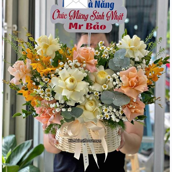 Picture of Giỏ hoa chúc mừng tone vàng cam - HG1055