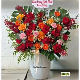 Picture of Bình hoa chúc mừng tone đỏ cam mix cẩm chướng - BI378