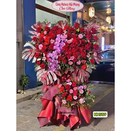 Picture of Kệ hoa chúc mừng tone đỏ mix cành lan hồ điệp tím - KH589