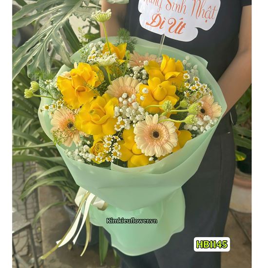 Picture of Bó hoa chúc mừng tone vàng mix thúy châu - HB1145