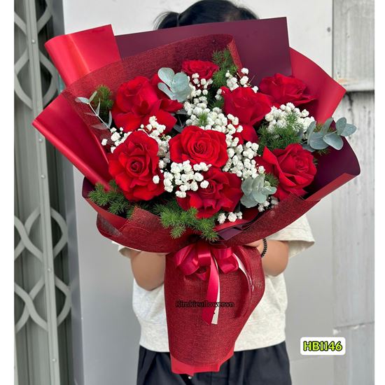 Picture of Bó hoa hồng đỏ mix lá bạc - HB1146
