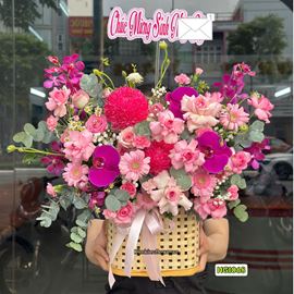 Picture of Giỏ hoa chúc mừng tone hồng mix lan hồ điệp tím - HG1068