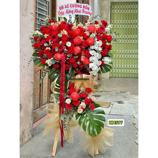 Kệ hoa chúc mừng tone đỏ mix lan hồ điệp - KH597