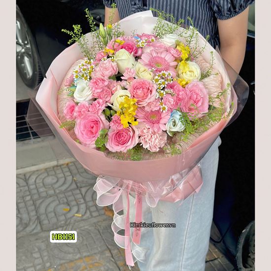 Picture of Bó hoa chúc mừng tone hồng bó tròn - HB1151