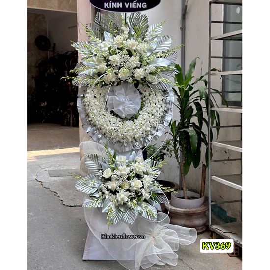 Picture of Vòng hoa viếng lan trắng mix hồng trắng - KV369