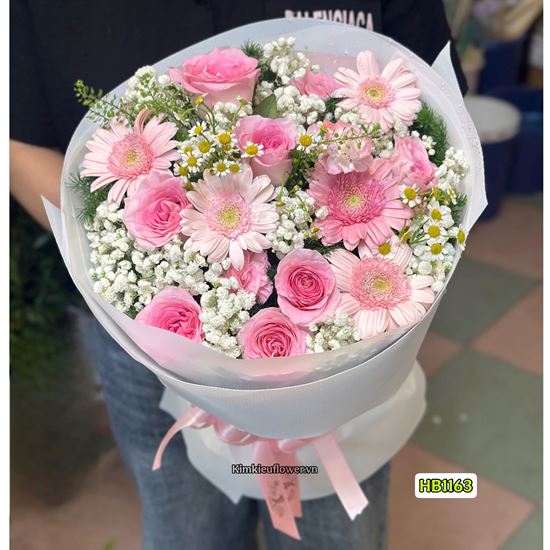 Picture of Bó hoa chúc mừng tone hồng kiểu bó tròn - HB1163