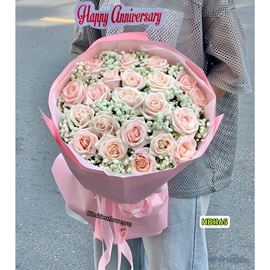 Picture of Bó hoa chúc mừng Hồng kem mix baby bó tròn - HB1165