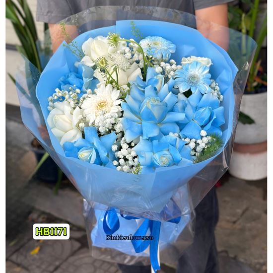 Picture of Bó hoa chúc mừng tone xanh dương kiểu bó tròn - HB1171