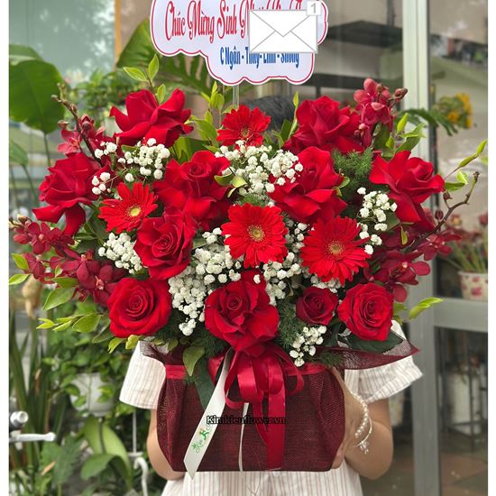 Picture of Giỏ hoa chúc mừng tone đỏ - HG1071
