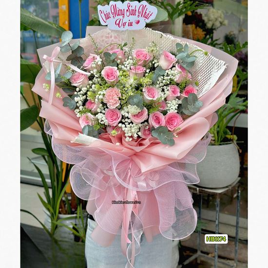 Picture of Bó hoa chúc mừng tone hồng mix cẩm tú cầu - HB1174
