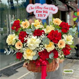 Picture of Giỏ hoa chúc mừng tone đỏ vàng - HG1072