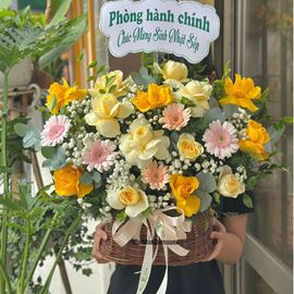 Picture of Giỏ hoa chúc mừng tone vàng - HG1077