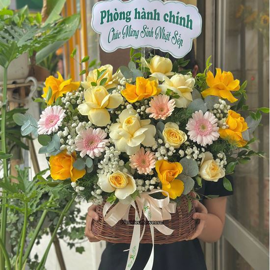 Picture of Giỏ hoa chúc mừng tone vàng - HG1077