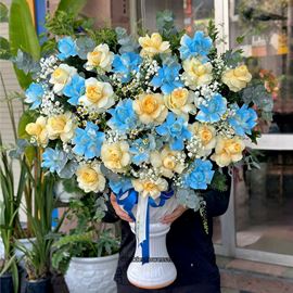 Picture of Bình hoa chúc mừng tone vàng xanh dương - BI387