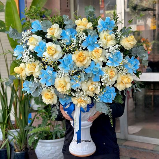 Picture of Bình hoa chúc mừng tone vàng xanh dương - BI387