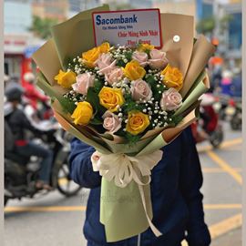 Bó hoa hồng vàng, kem - HB253