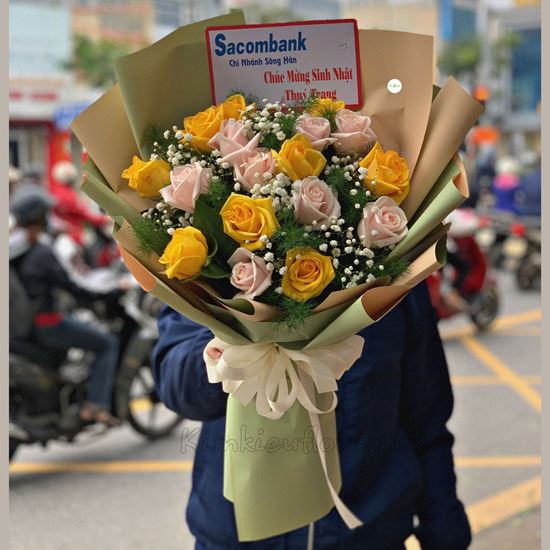 Bó hoa hồng vàng, kem - HB253