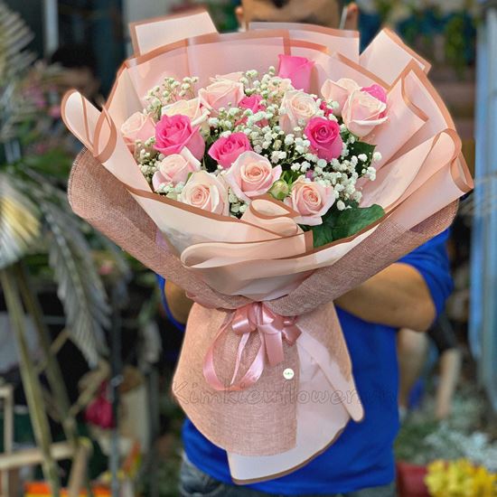 Bó hoa hồng kem dâu - HB259