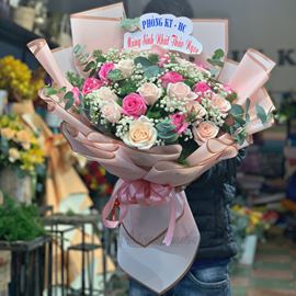 Bó hoa hồng kem, dâu - HB260