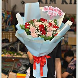 Bó hoa hồng kem đỏ - HB254