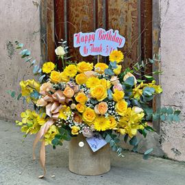 giỏ hoa hồng vàng  - HG288