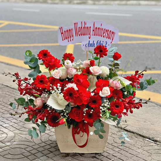 giỏ hoa hồng đỏ, lan đỏ - HG290