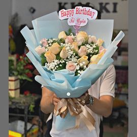 Bó hoa hồng kem, mỡ gà - HB264