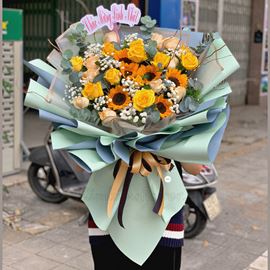 Bó hoa hướng dương, hoa hồng - HB265