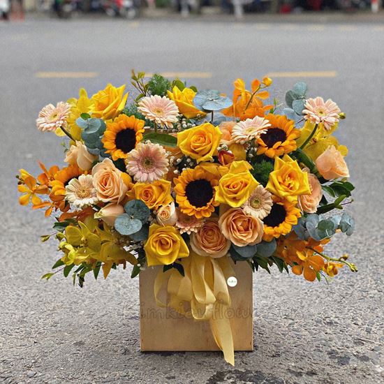 giỏ hoa hướng dương, hoa hồng - HG291