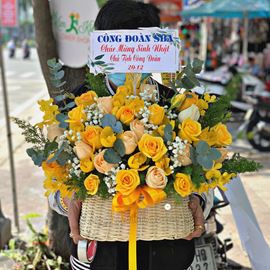 giỏ hoa hồng, lan vàng - HG295