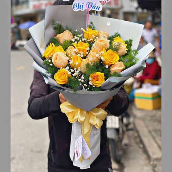 Bó hoa hồng vàng, mỡ gà - HB217